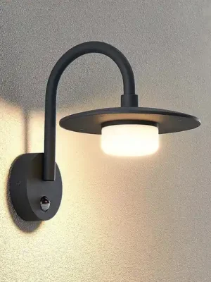 Značkový Venkovní nástěnné svítidlo Lucande Zamalino, 31 cm, antracit, senzor