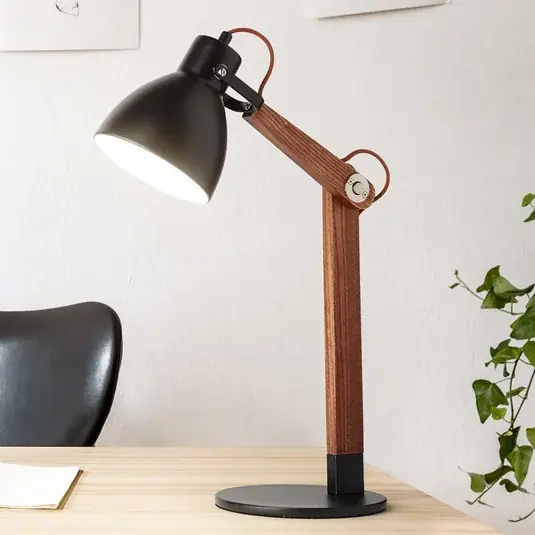 Sezónní Sleva Stolní lampa Sveva ze dřeva, černá/ořech