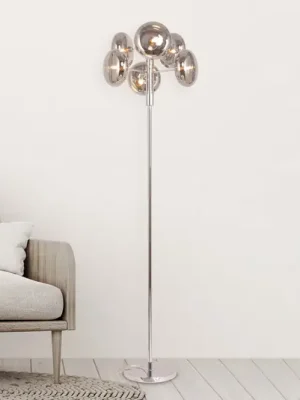 Stojací lampa Explosion, šestilamová, chrom/kouřově šedá Značkový