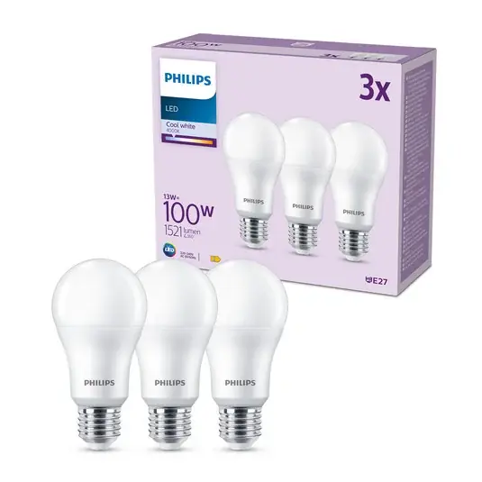 Philips LED žárovka E27 13W 1521lm 4000K matná 3ks Značkový
