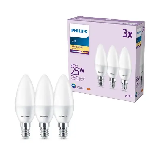 Philips LED svíčka E14 2,8W 250lm 2 700K matná 3ks Časově Omezené