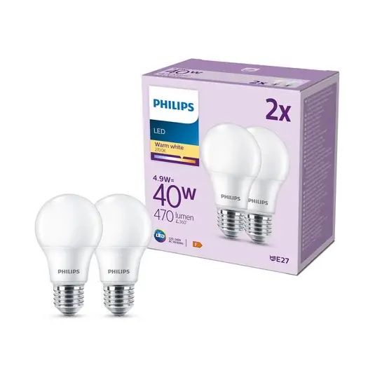 Nejlepší Volba Philips LED žárovka E27 4,9W 470lm 2700K matná 2ks