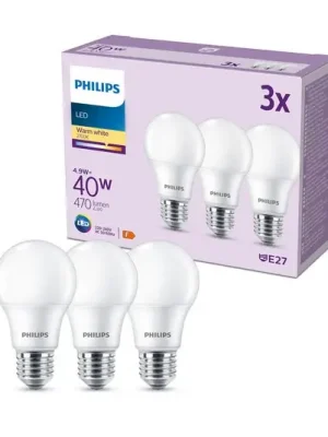 Philips LED žárovka E27 4,9W 470lm 2700K matná 3ks Levný