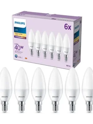 Philips LED svíčka E14 4,9W 470m 2 700K matná 6ks Vrácení Zdarma