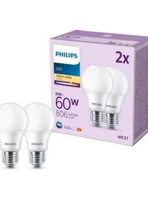 Philips LED žárovka E27 8W 806lm 2700K matná 2ks Horká Nabídka