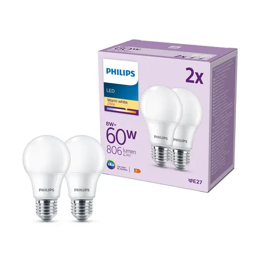 Philips LED žárovka E27 8W 806lm 2700K matná 2ks Horká Nabídka