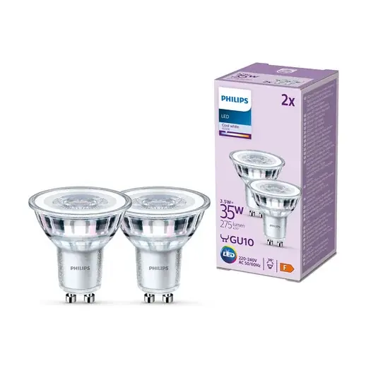 Odeslání Ihned Žárovka Philips LED GU10 3,5W 275lm 840 clear 36° 2ks
