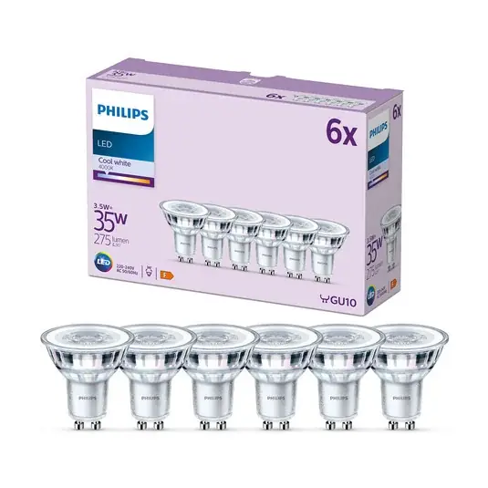 Výhodná Nabídka Žárovka Philips LED GU10 3,5W 275lm 840 čirá 36° 6ks