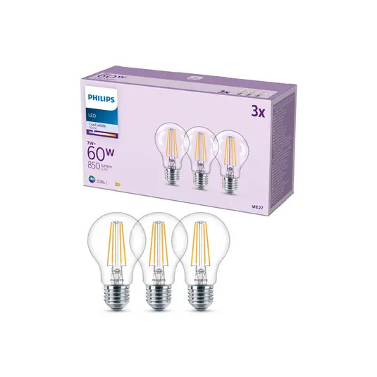 Vrácení Zdarma Philips LED žárovka E27 7W 850lm 4 000K čirá 3ks