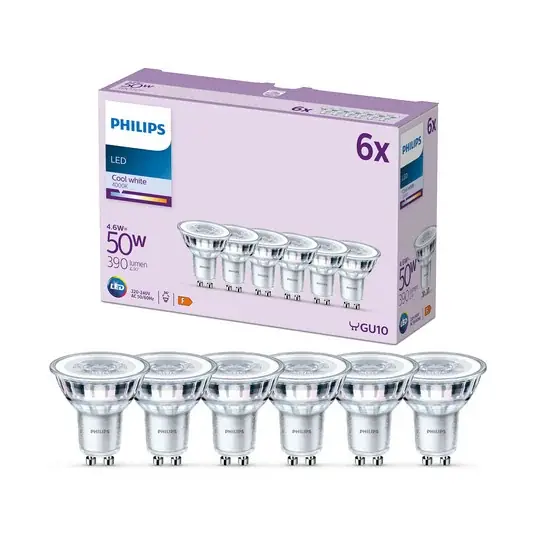 Sezónní Sleva Žárovka Philips LED GU10 4,6W 390lm 840 clear 36° 6ks