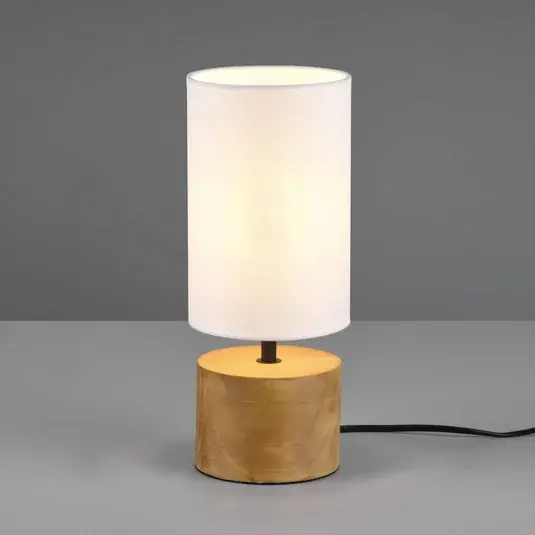 Zlevněný Stolní lampa Woody, dřevo/textil, válec, bílá