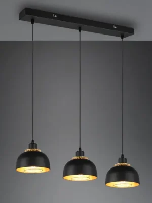 Závěsné světlo Punch, černá/zlatá, tři zdroje Speciální Cena