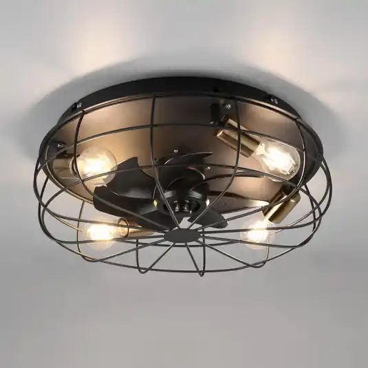 Stropní ventilátor Trondheim, dálkový 4xE27 černá Výhodná Nabídka