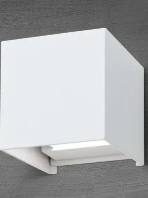 Hit Sezóny LED venkovní nástěnné svítidlo Cube, bílé, kov, 10 cm, nahoru/dolů