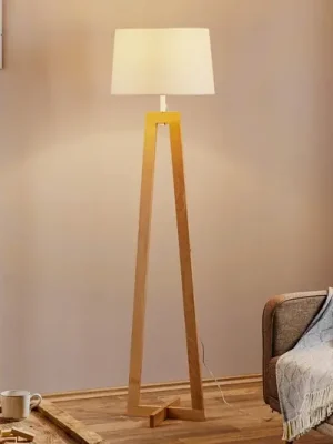 Stojací lampa Sacha LS ze dřeva a textilu, bílá Ihned K Objednání