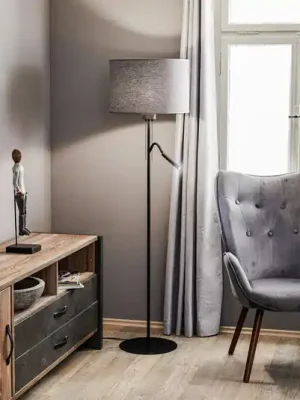 Speciální Cena Stojací lampa Hotel Plus - šedé stínidlo na lampu a lampa na čtení