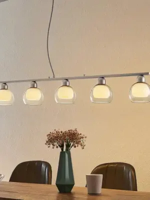 Zlevněný Závěsné svítidlo Lucande Kaiya, sklo, pět žárovek
