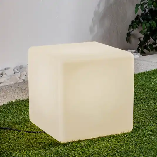 Stojata lampa Cumulus Cube M, 38 cm, bílá, plast, IP44, E27 Sleva