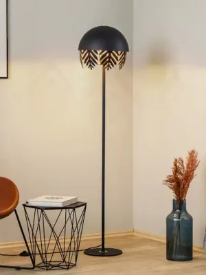 Stojací lampa Lucande Aparas, listový vzhled, černo-zlatá barva Vysoce Kvalitní