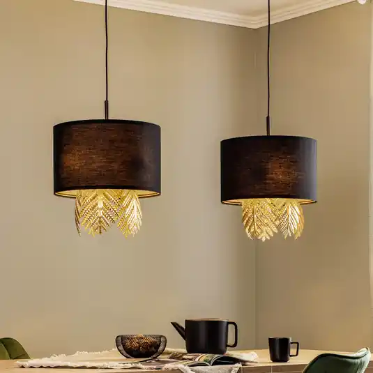 Látková závěsná lampa Lucande Malviras, dekor listů, 2 světla. Akce