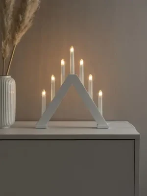 Výhodná Nabídka Dřevěný svícen, 7 plamenů, výška 34 cm, bílý