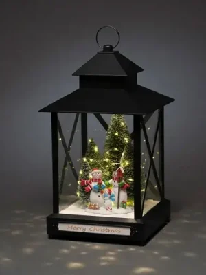 LED dekorační lucerna sněhuláci černá IP44 42cm Výhodná Nabídka