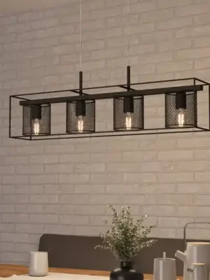 Nová Kolekce Závěsné světlo Catterick, černá 4 klecová stínidla