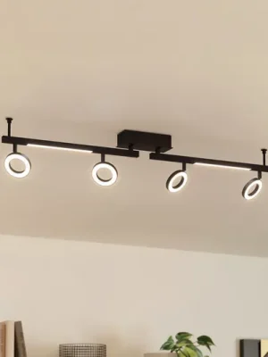 Autentický LED stropní spot Cardillio 2 černý se čtyřmi kroužky