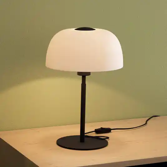 Sezónní Sleva Stolní lampa Solo 2, mléčné sklo/černá
