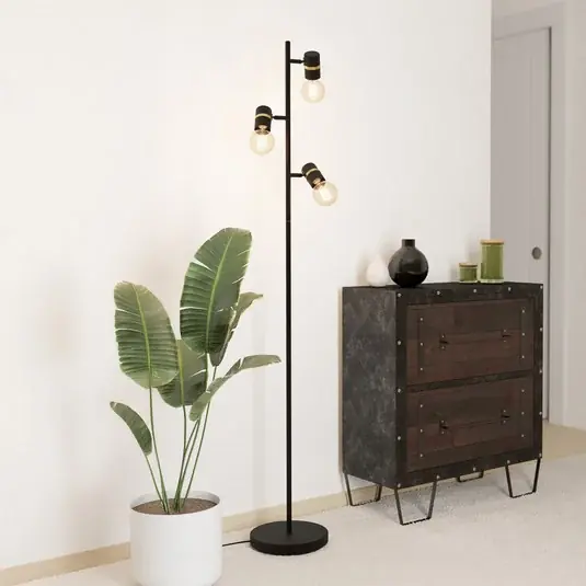 Stojací lampa Lurone, černá, tři žárovky Vrácení Zdarma