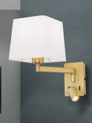 Textilní nástěnná lampa Carlton, matná mosaz Objednat Nyní