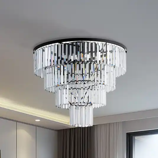 Stropní světlo Cristal, transparentní/černé, Ø 71 cm Oblíbený