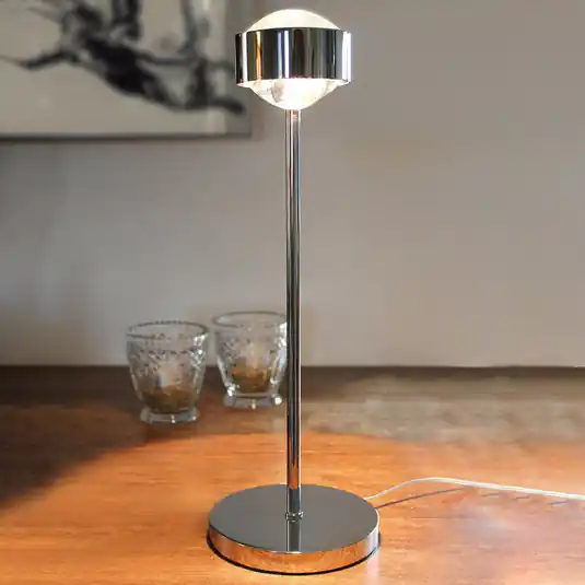 Stolní lampa Puk Eye, lesklý chrom Rychlé Dodání