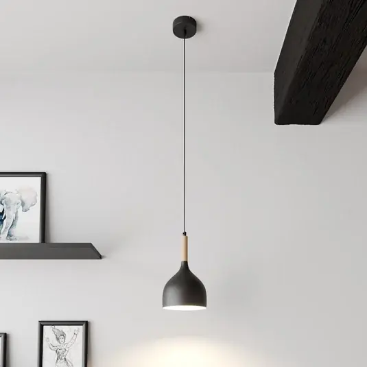 Dokud Zásoby Vydrží Závěsné světlo Noak, černé/přírodní dřevo, Ø 17 cm