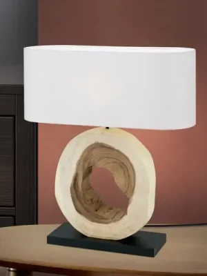 Značkový Stolní lampa Nathan s dekorační dřevěnou základnou