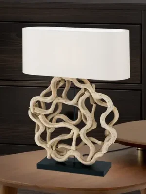 Kup Teď Stolní lampa Peggy s dekorační dřevěnou základnou