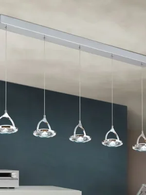 LED trámové závěsné světlo Moon, 5 zdrojů, chrom Expresní Doručení