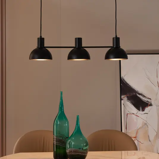 Závěsná lampa Lucande Mostrid, černá, třísvítidlová Autentický