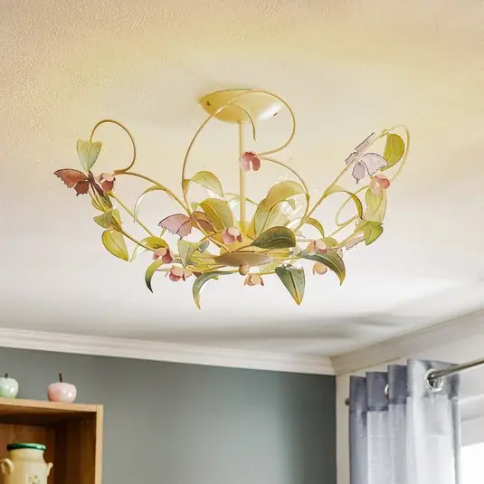 Stropní světlo BUTTERFLY, krémová/zelená/růžová, nerezová ocel, 5 žárovek Nejprodávanější