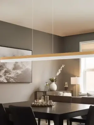 Závěsná lampa Quitani LED Keijo, nikl/dub, 143 cm Koupit Online