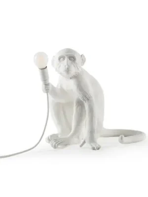 Poslední Šance LED deko stolní lampa Monkey Lamp, bílá, sedící