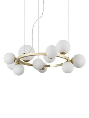 Závěsné světlo IDEAL LUX Perlage, mosaz/bílá, 11 žárovek, Ø 73 cm Nejlepší Cena