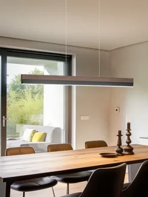 Závěsná lampa Quitani LED Keijo, černá/ořech, 103 cm Vysoce Kvalitní