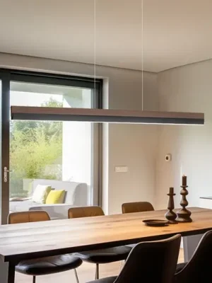 Akce Závěsné svítidlo Quitani LED Keijo, černá/ořech, 123 cm