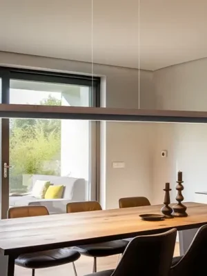 Závěsné svítidlo Quitani LED Keijo, černá/ořech, délka 143 cm Cenová Bomba