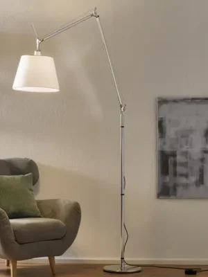 Stojací lampa Artemide Tolomeo Mega, šedá/hliník/satén, stmívatelné Levný