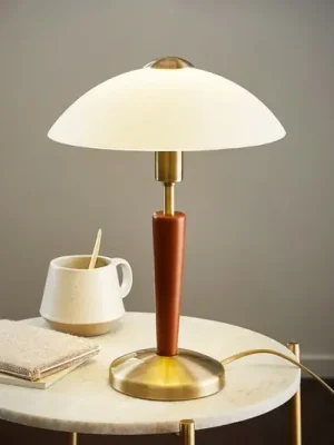 Stolní lampa SOLO 1, brunovaná/ořechová, výška 35 cm kov/sklo stmívatelné Výhodná Nabídka