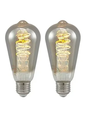 Časově Omezené LED žárovka Lucande E27 ST64 4 W 1 800 K, stmívatelné, titanová, 2 ks