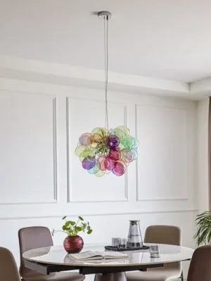 Originální Lucande závěsné světlo Diborah, Ø 50 cm, barevné, sklo, G9