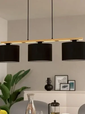Závěsná lampa Castralvo, délka 97,5 cm, černá, 3 světla, tkanina Nízká Cena